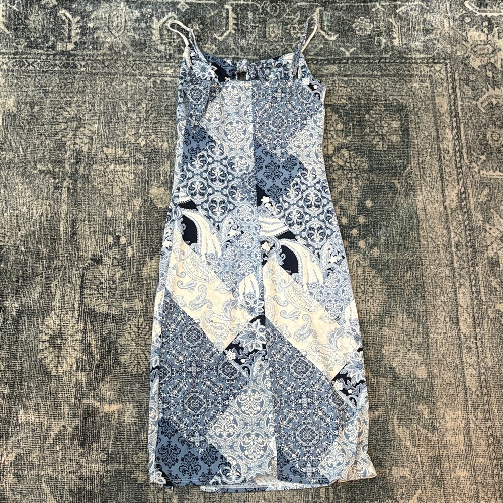 Chic Patchwork Spaghetti Strap Midi Dress - image 3